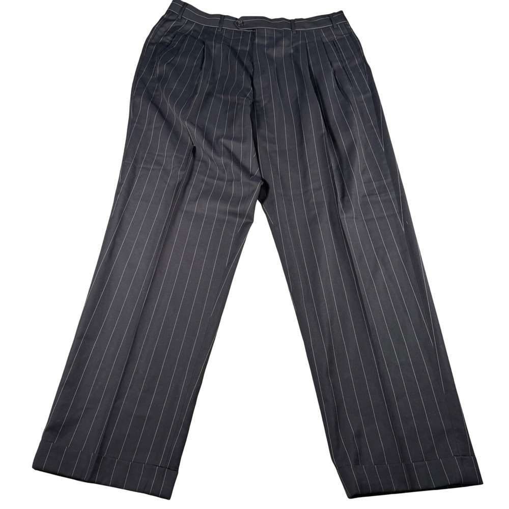 Corneliani Dress Pants Mens 35x30 Grey Pinstripe Pleated Virgin Wool Italy